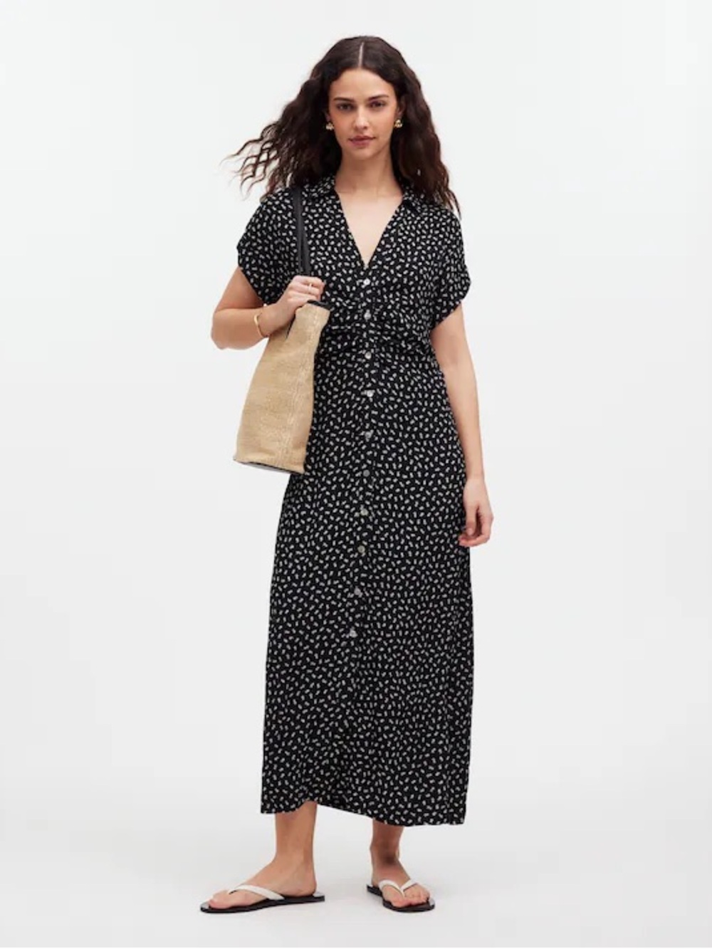 Madewell Button-Front Midi Shirtdress in Floral